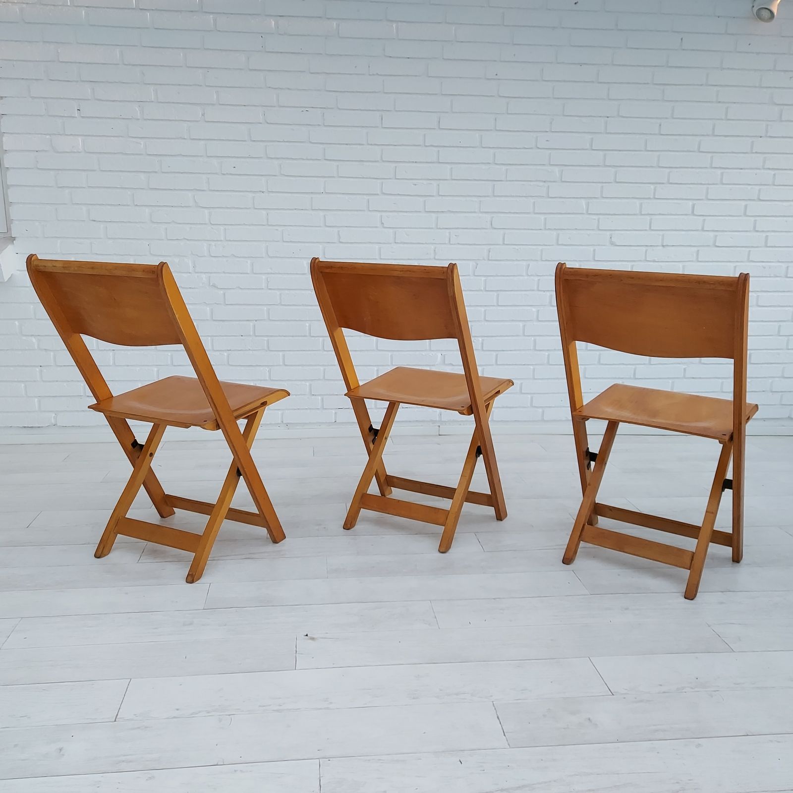 60s, Danish Design, Set Of 3 Pcs Folding Chairs, Plywood photo furniture