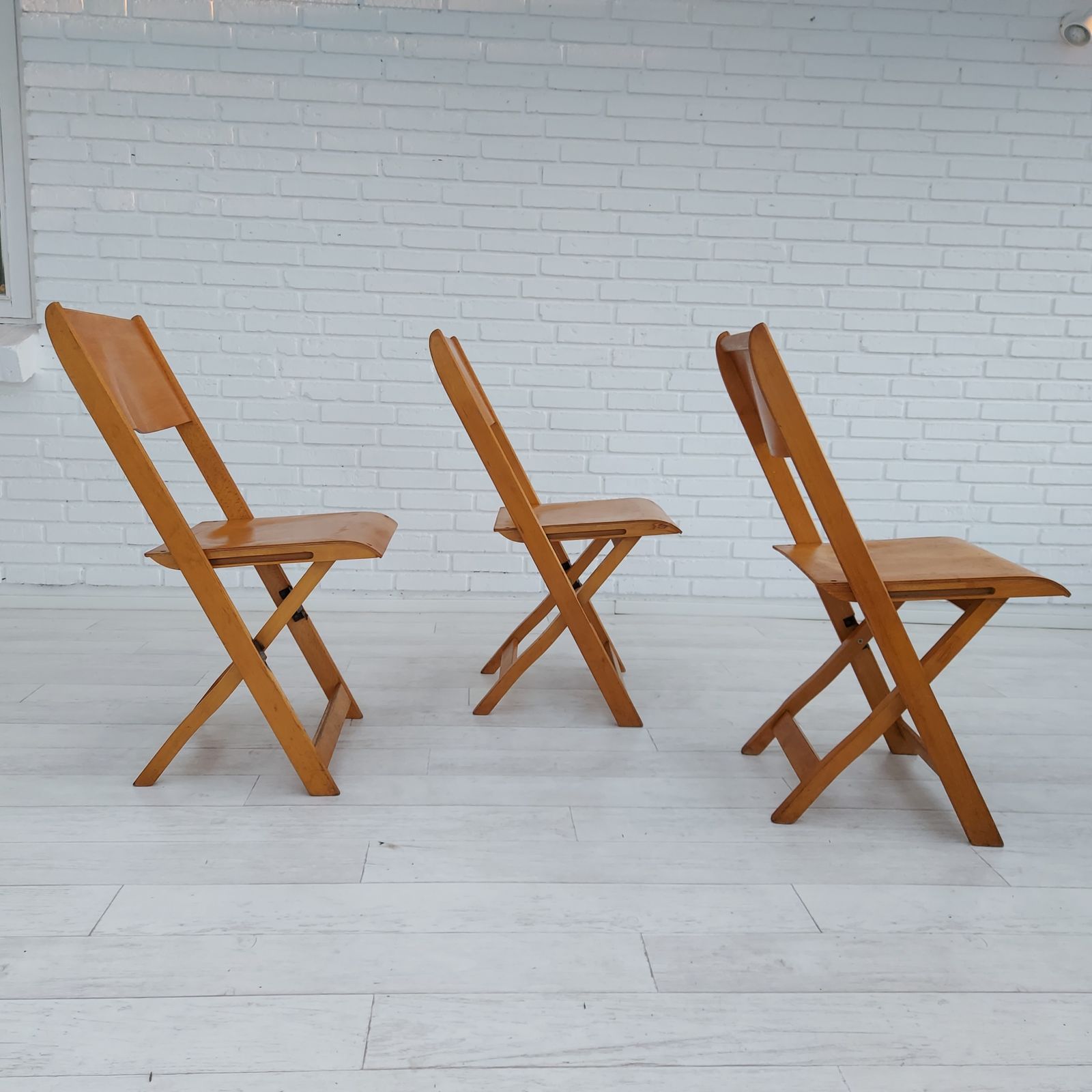 60s, Danish Design, Set Of 3 Pcs Folding Chairs, Plywood photo Furniture