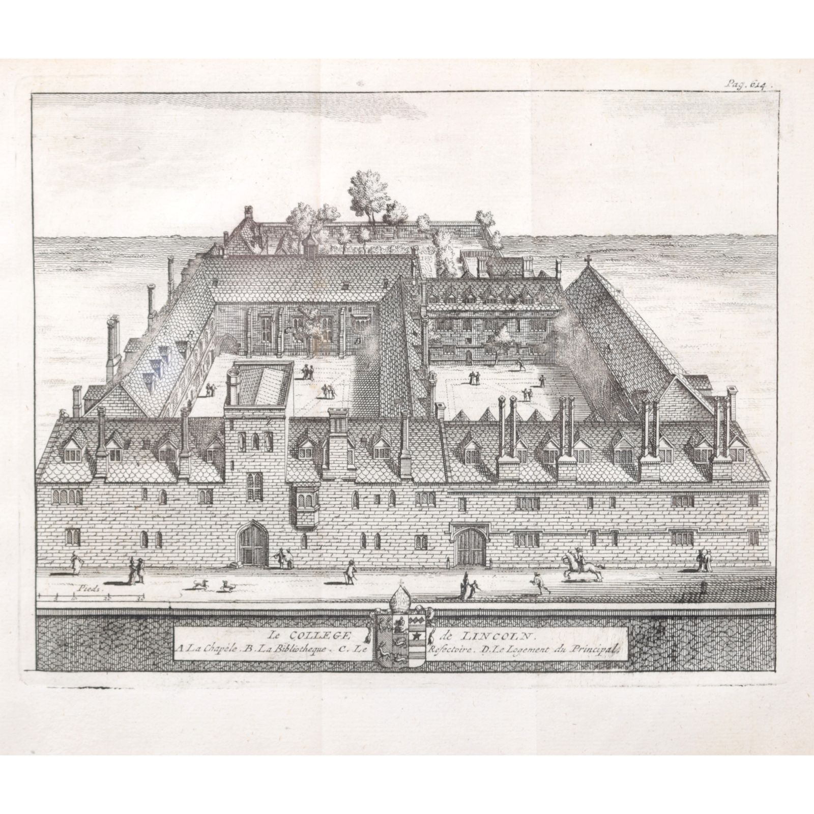 Lincoln College, Oxford 1727 Engraving By Pieter Van Der Aa After David Loggan