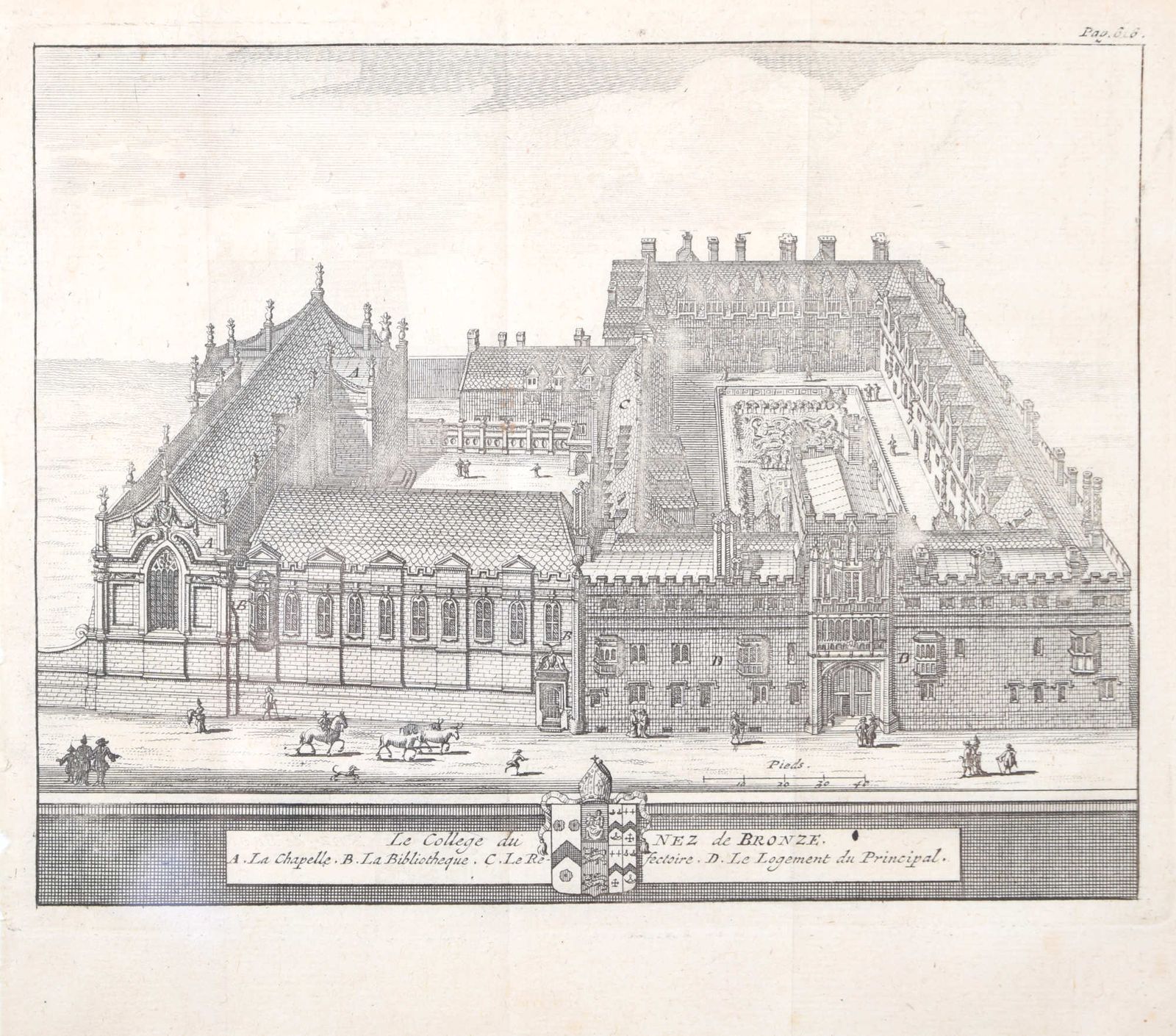 Brasenose College, Oxford 1727 Engraving By Pieter Van Der Aa After David Loggan photo vinterior