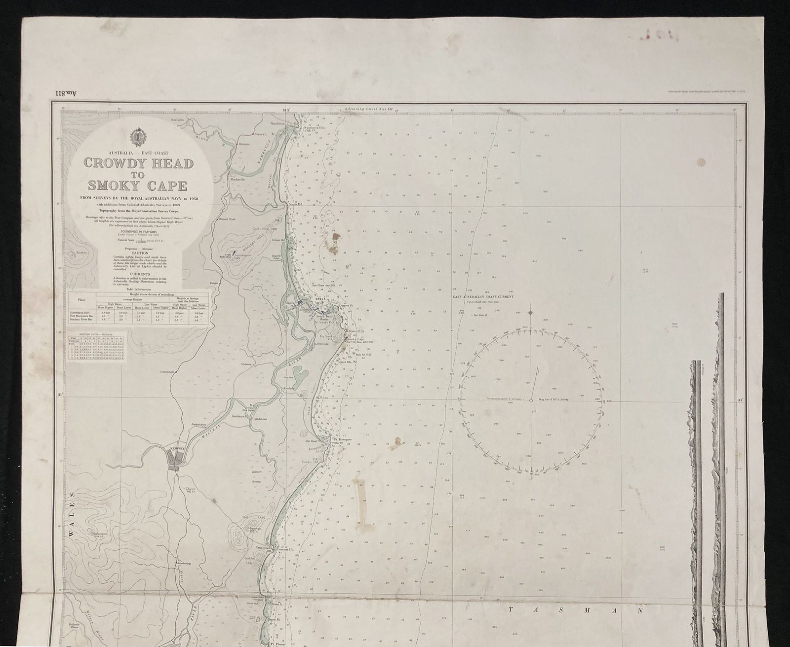 Nautical Chart Crowdy Head To Smoky Cape Australia East Coast 1978 photo furniture
