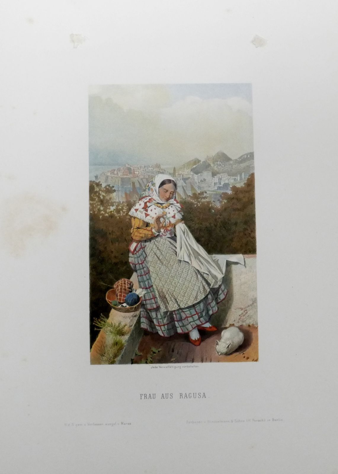 Frau Aus Ragusa Lithograph 1870 Traditional Costume Croatia photo furniture