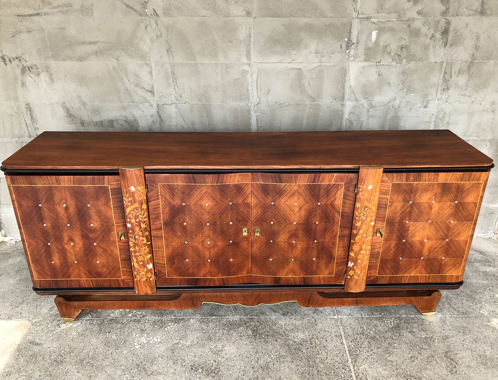 Exceptional French Art Deco Palisander Marquetry Sideboard Of Jules And Andre Leleu With Inlaid Of Mother Of Pearl photo furniture
