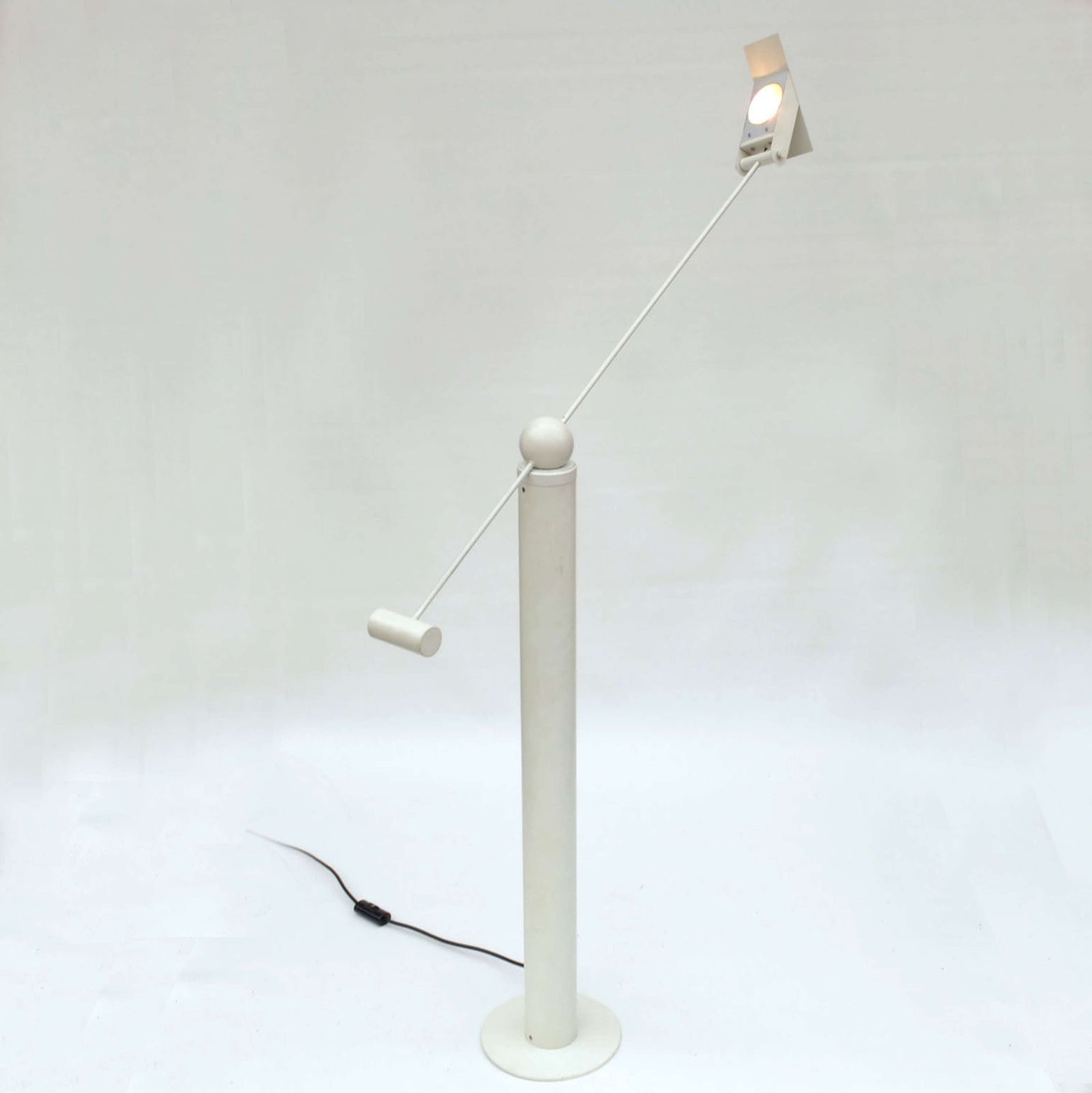 Counterbalance White Floor Lamp Attributed To Swiss Baltensweiler photo vinterior