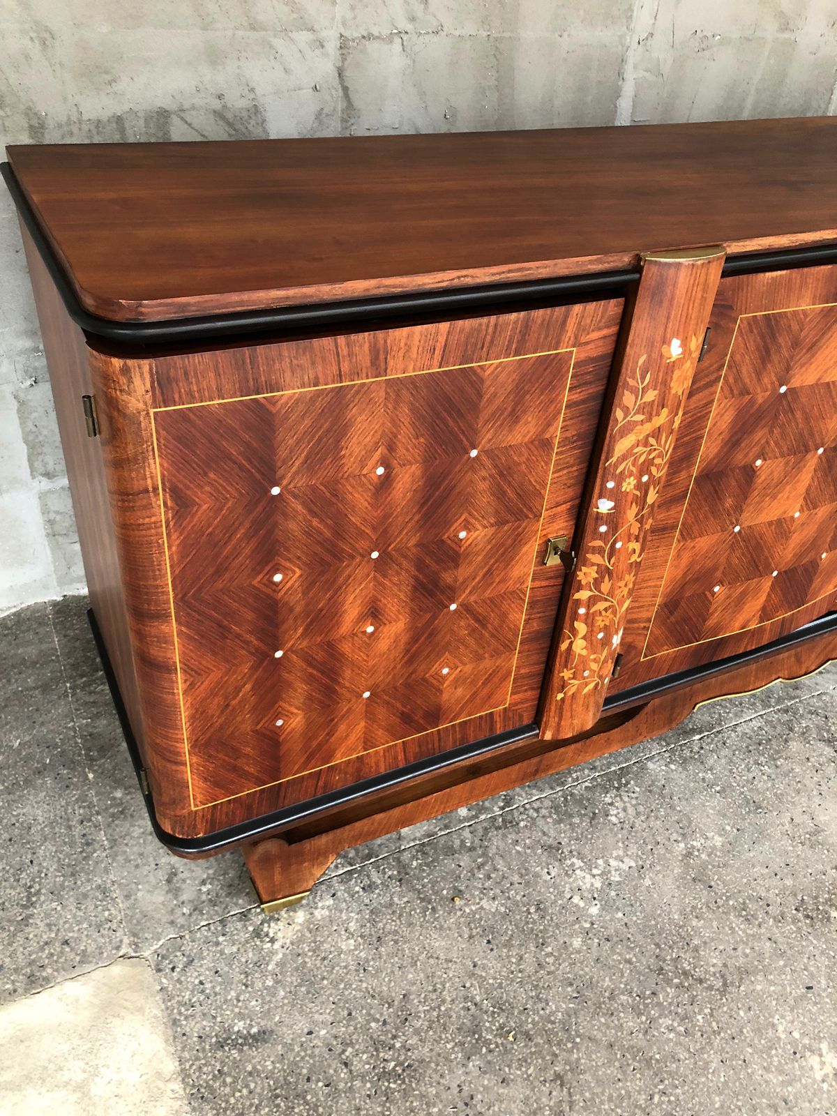 Exceptional French Art Deco Palisander Marquetry Sideboard Of Jules And Andre Leleu With Inlaid Of Mother Of Pearl photo Furniture