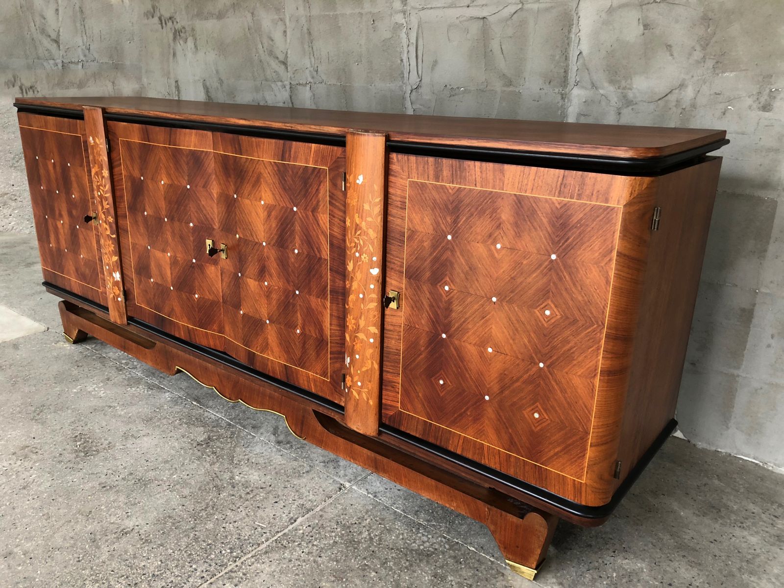 Exceptional French Art Deco Palisander Marquetry Sideboard Of Jules And Andre Leleu With Inlaid Of Mother Of Pearl photo buy