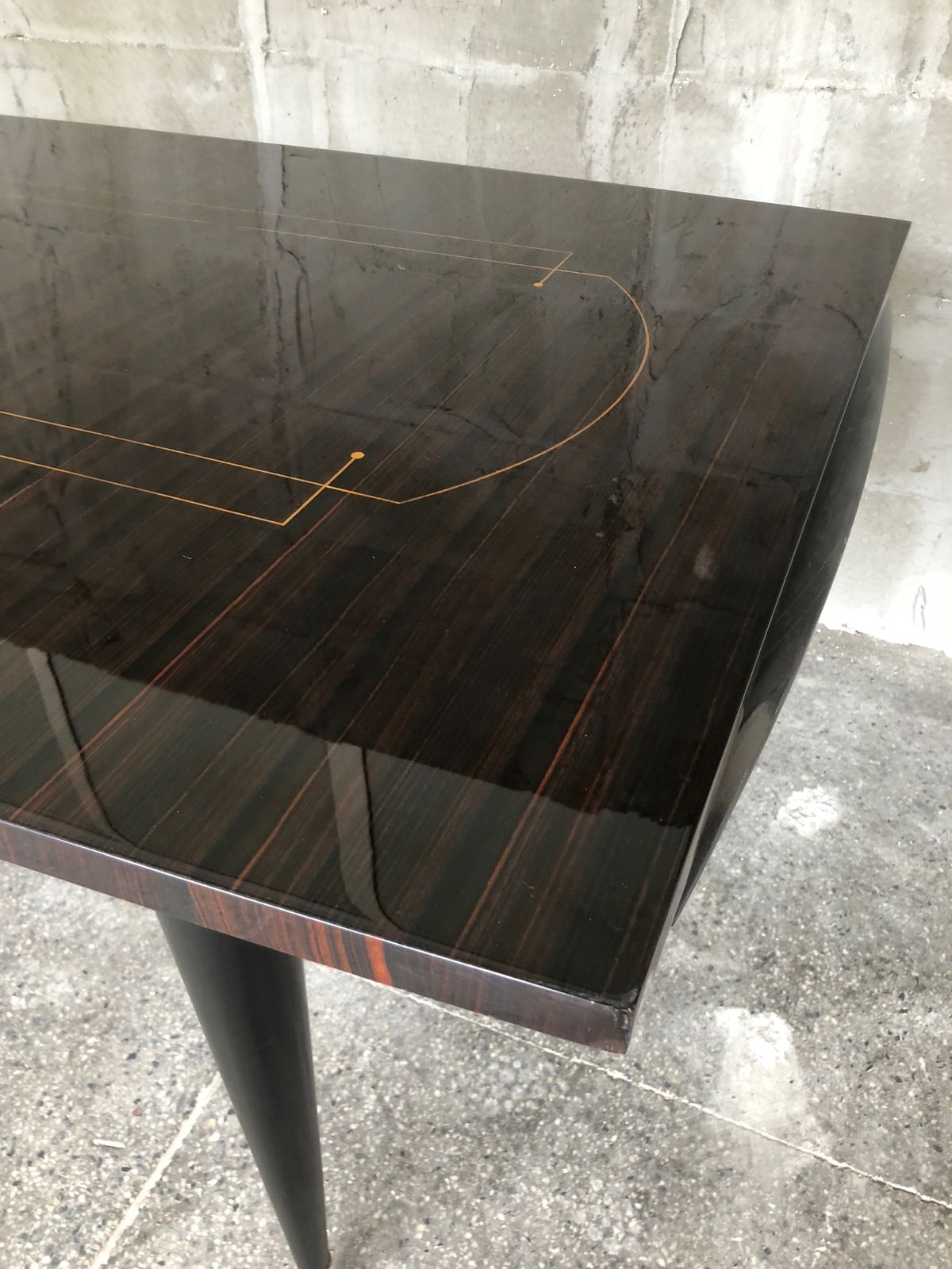 photo vintage Elegant French Dining Exotic Macassar Ebony Art Deco Table, 1940s
