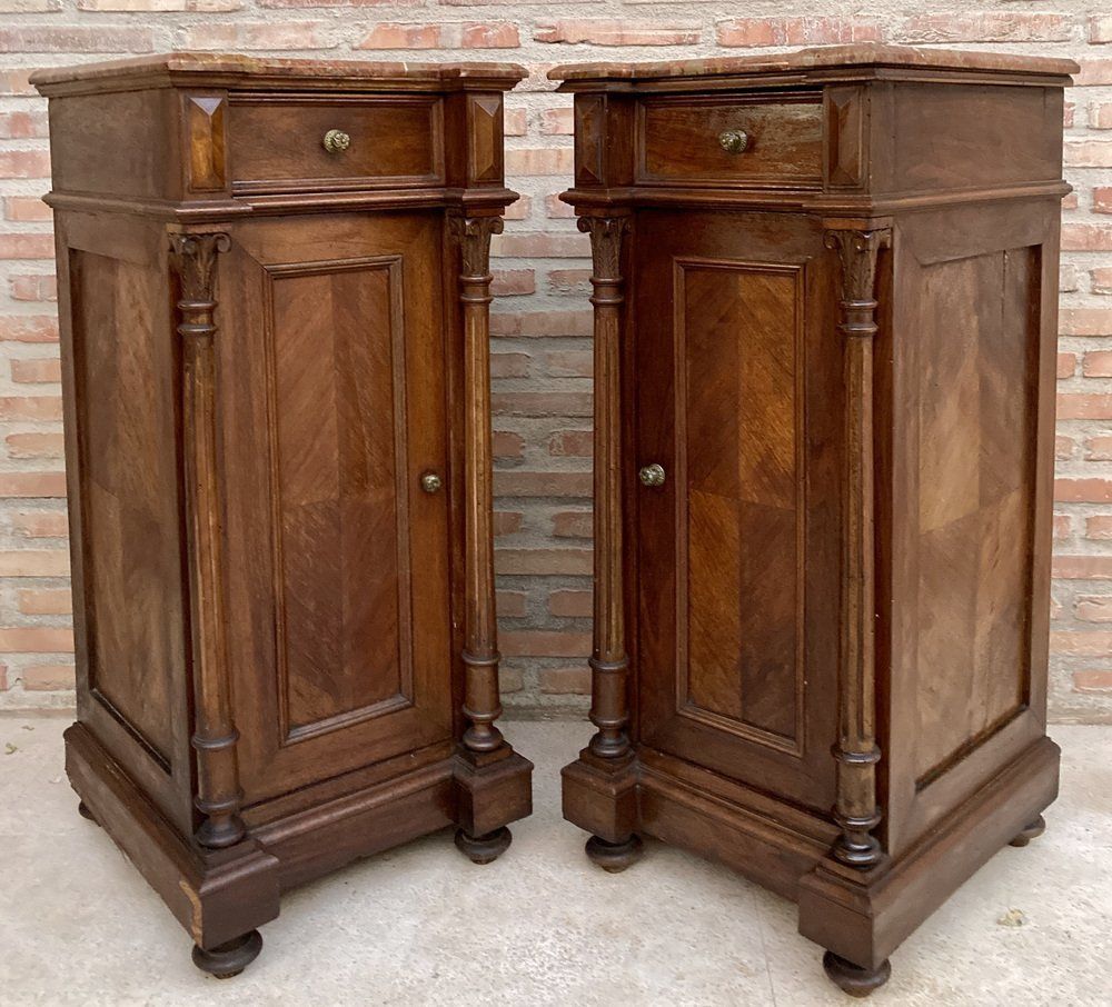 Antique Louis XVI Nightstands With Red Marble Top 1890s Set Of 2 photo for sale