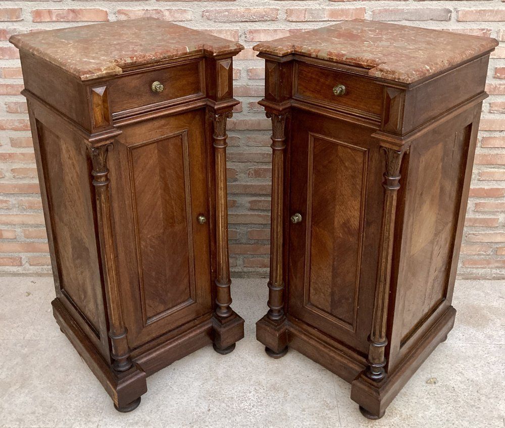 Antique Louis XVI Nightstands With Red Marble Top 1890s Set Of 2 photo 3456.0