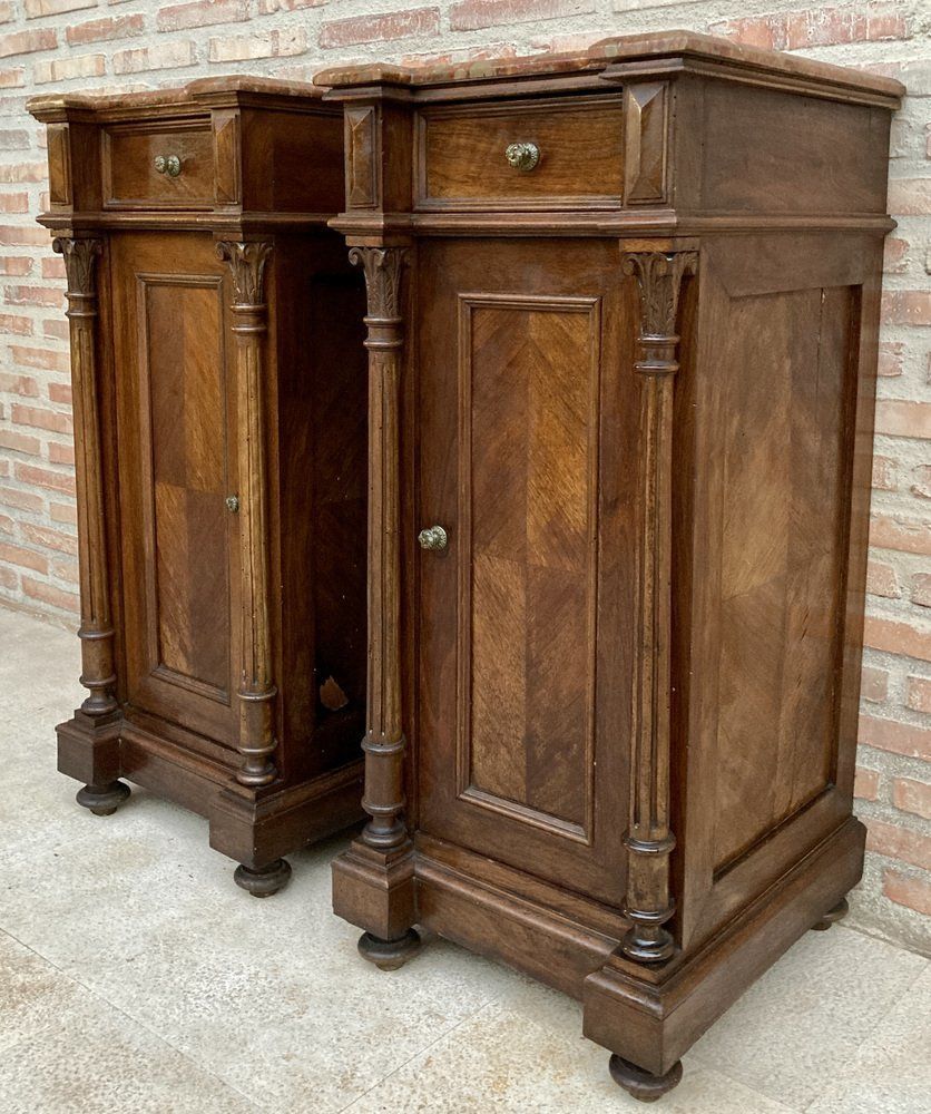 photo buy Antique Louis XVI Nightstands With Red Marble Top 1890s Set Of 2