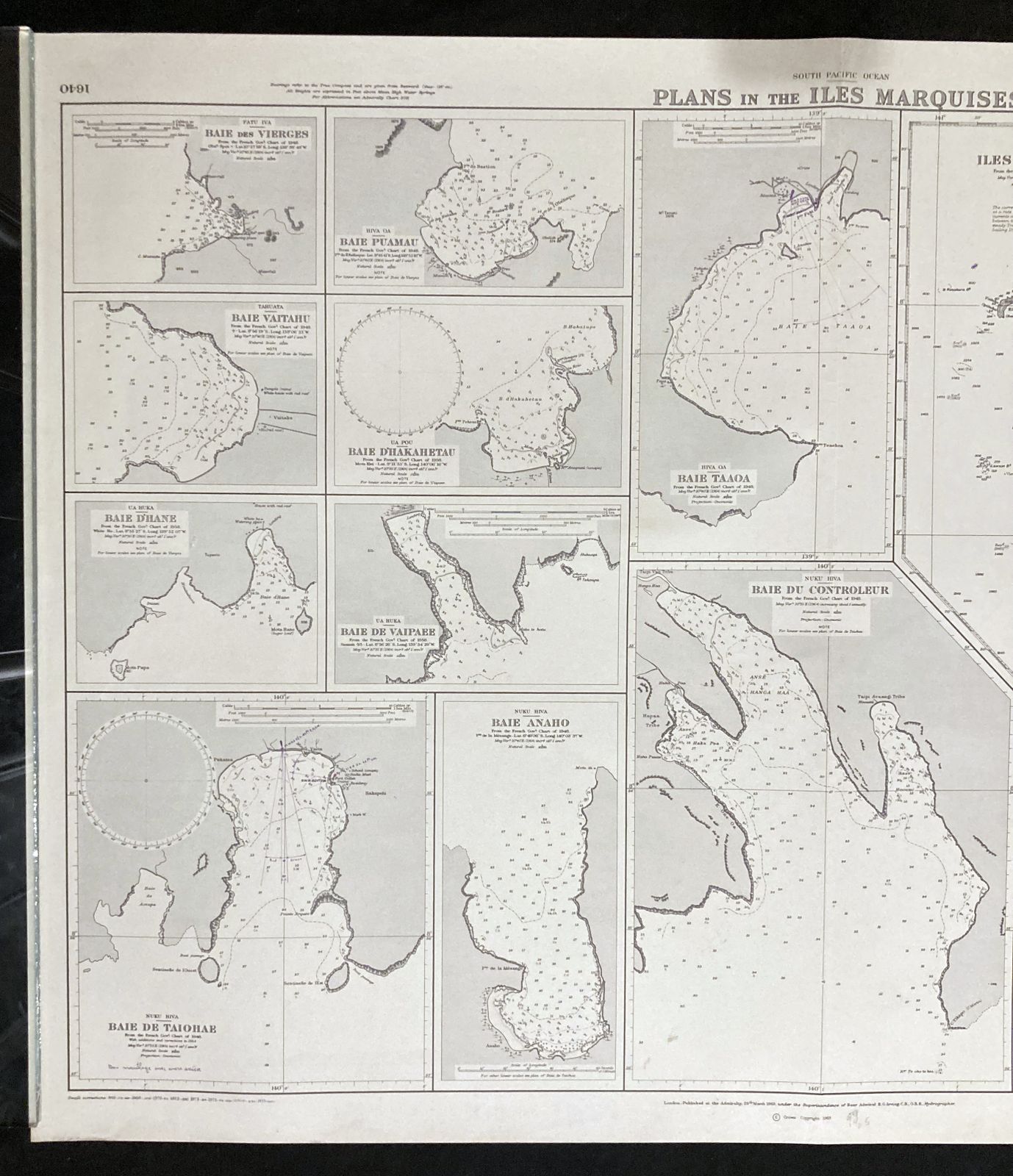 Nautical Map South Pacific Iles Marquises French Polynesia Admiralty 1963 photo for sale