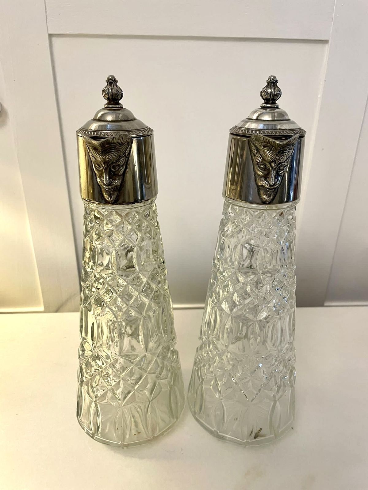 Pair Of Antique Early 20th Century Quality Silver Plated And Cut Glass Claret Jugs photo 895.0