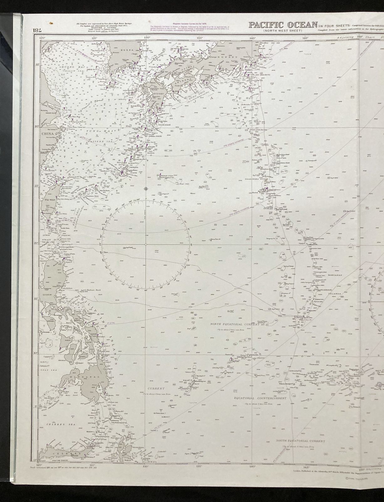 Nautical Chart North West Pacific Maritime Taiwan Philippines Admiralty 1976 photo furniture