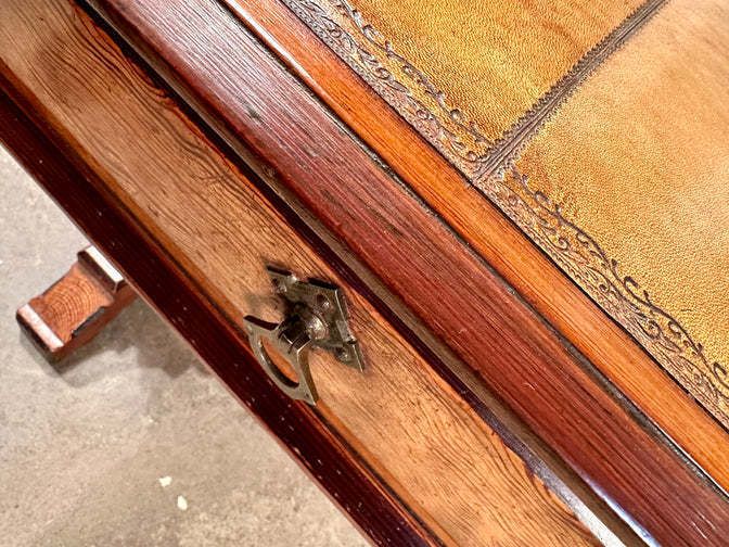 Rare Howard And Sons Stunning Quarter Sawn Oak And Baltic Pitch Pine Tooled Leather Aesthetic Movement Writing Desk Console Circa 1870 photo Furniture