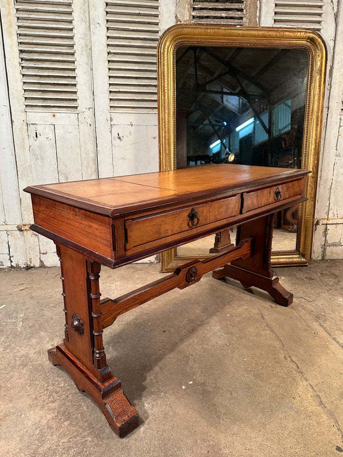 Rare Howard And Sons Stunning Quarter Sawn Oak And Baltic Pitch Pine Tooled Leather Aesthetic Movement Writing Desk Console Circa 1870 photo 1450.0