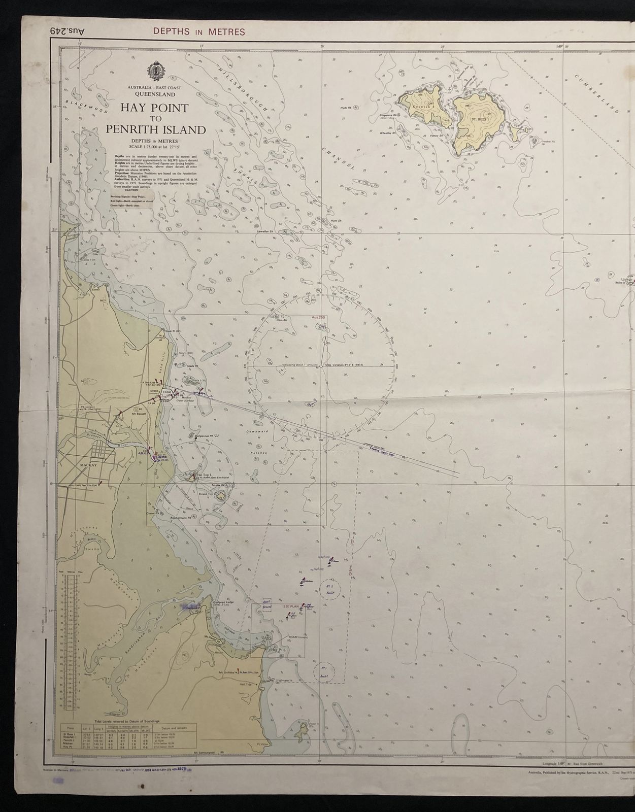 Nautical Chart Hay Point Penrith Island Queensland Australia Ran Aus 249 1971 photo furniture