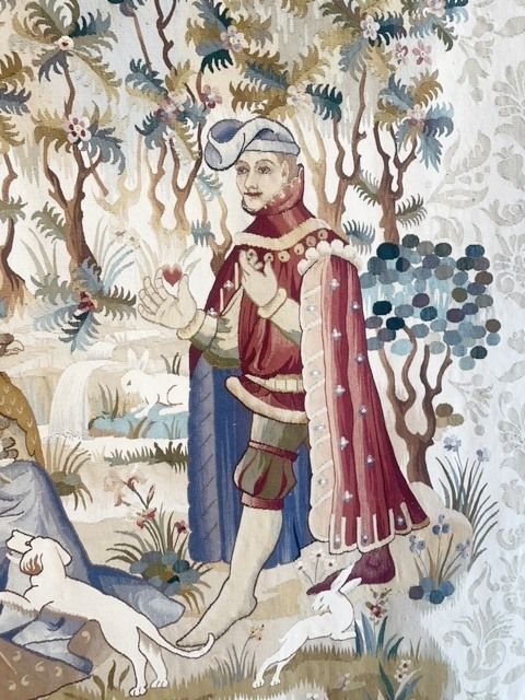 Mid Century Belgian Tapestry Offering Of The Heart photo for sale