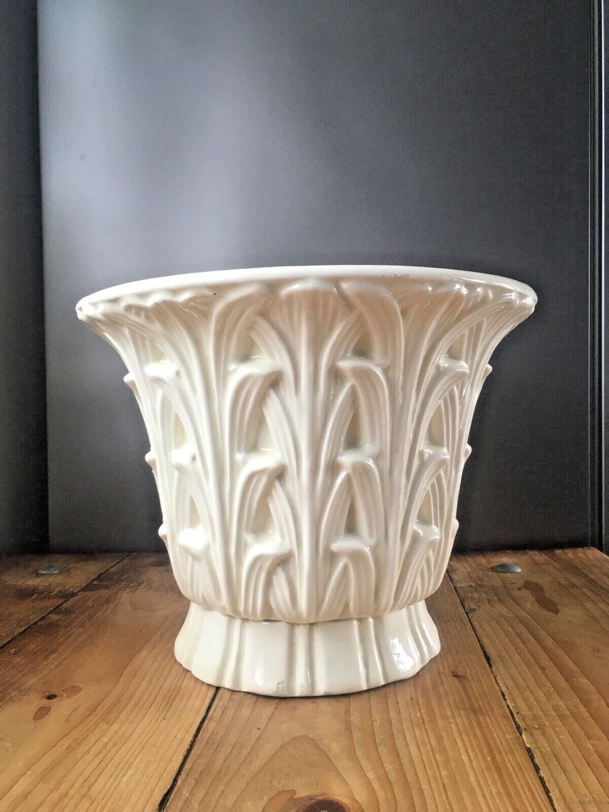 photo for sale Rare Large Casa Fina Spain Reed Leaves Leaf Pottery Jardiniere Planter Plant Pot