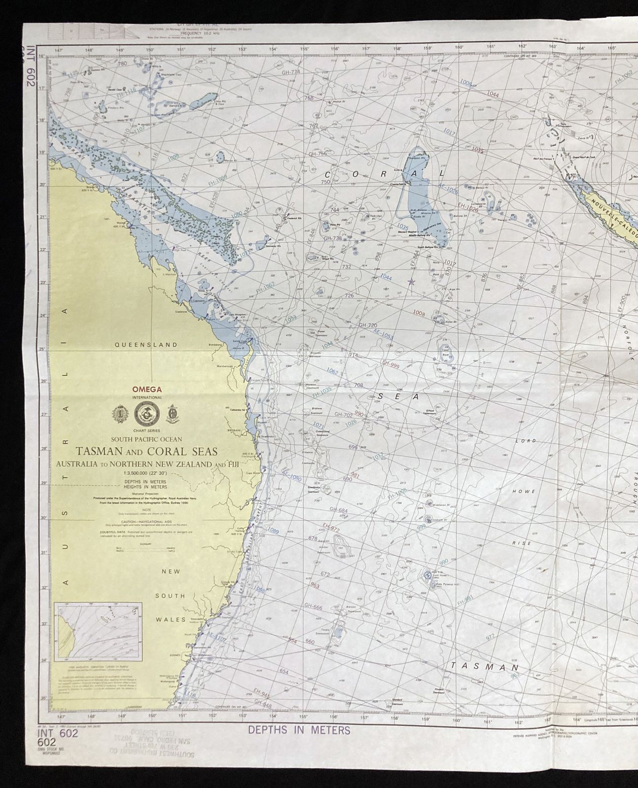 Admiralty Nautical Chart Tasman Coral Seas South Pacific Australia 1985 photo furniture