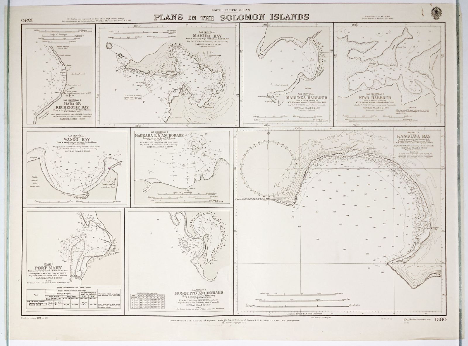 Nautical Chart Solomon Islands Plans San Cristobal Rennel South Pacific 1971