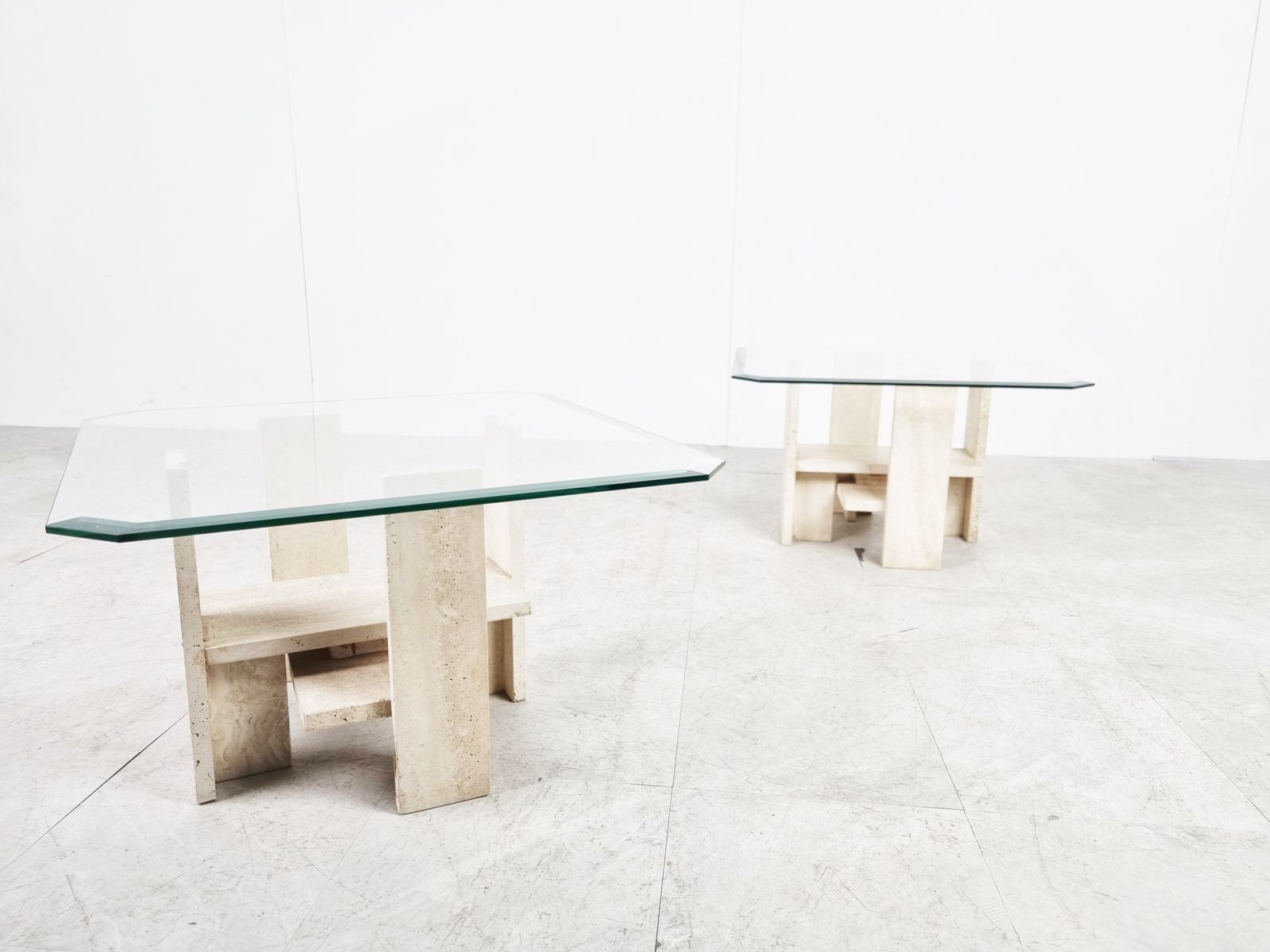 Pair Of Vintage Travertine Side Tables By Willy Ballez, 1970s