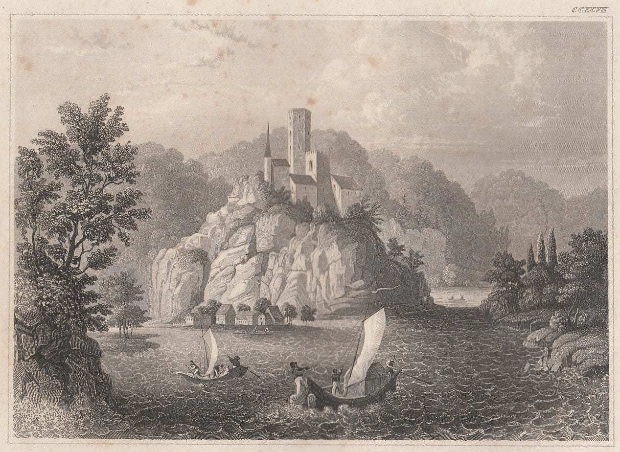1840 Original Steel Engraving Schloss Herckersdorf Donau Danube Hecker