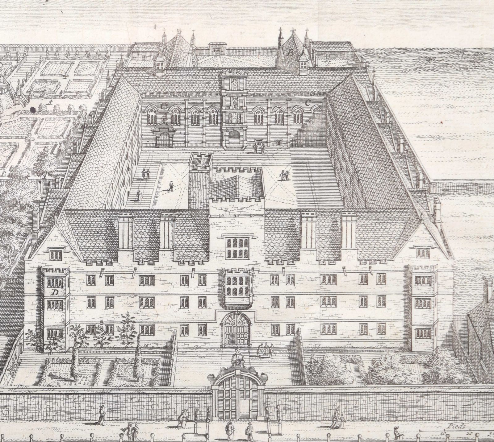 Pieter Van Der Aa (1659 1733), After David Loggan (1634–1692) Wadham College, Oxford (1727) photo for sale