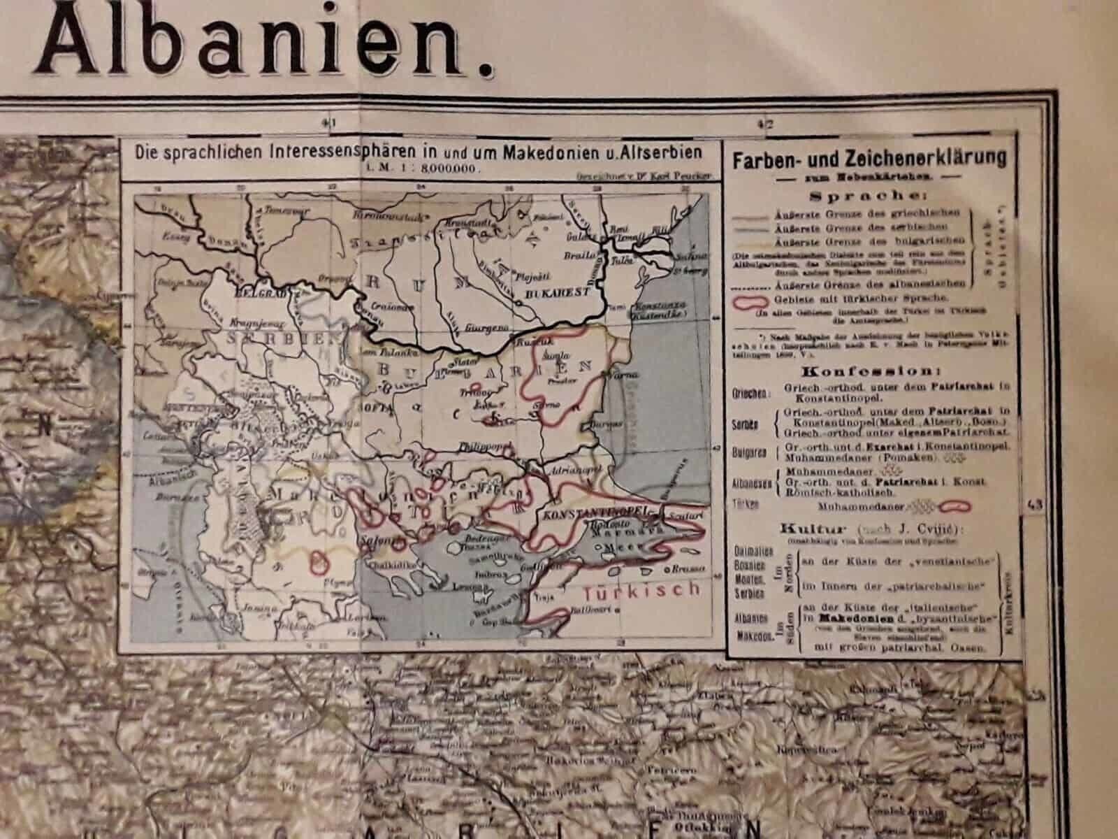 Karte Makedonien Altserbien Albanien Balkans Large Linen Map Karl Peucker photo Art