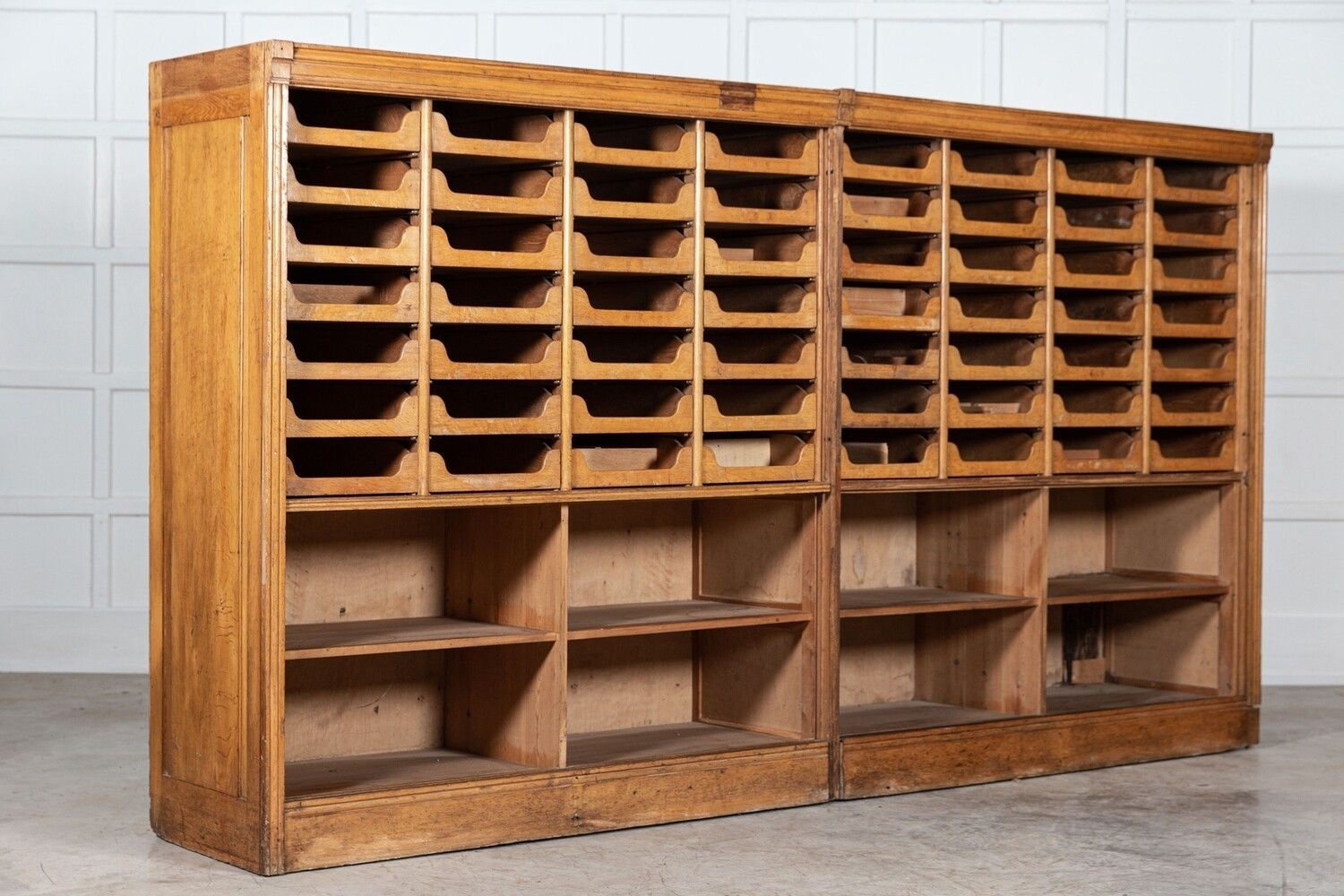 Pair Monumental English Oak Haberdashery Cabinets photo for sale
