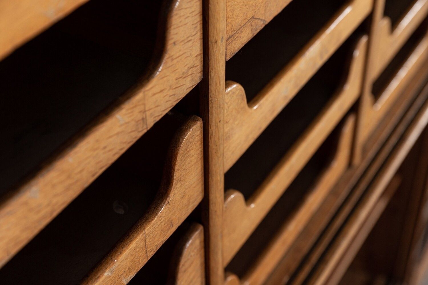 photo for sale Pair Monumental English Oak Haberdashery Cabinets