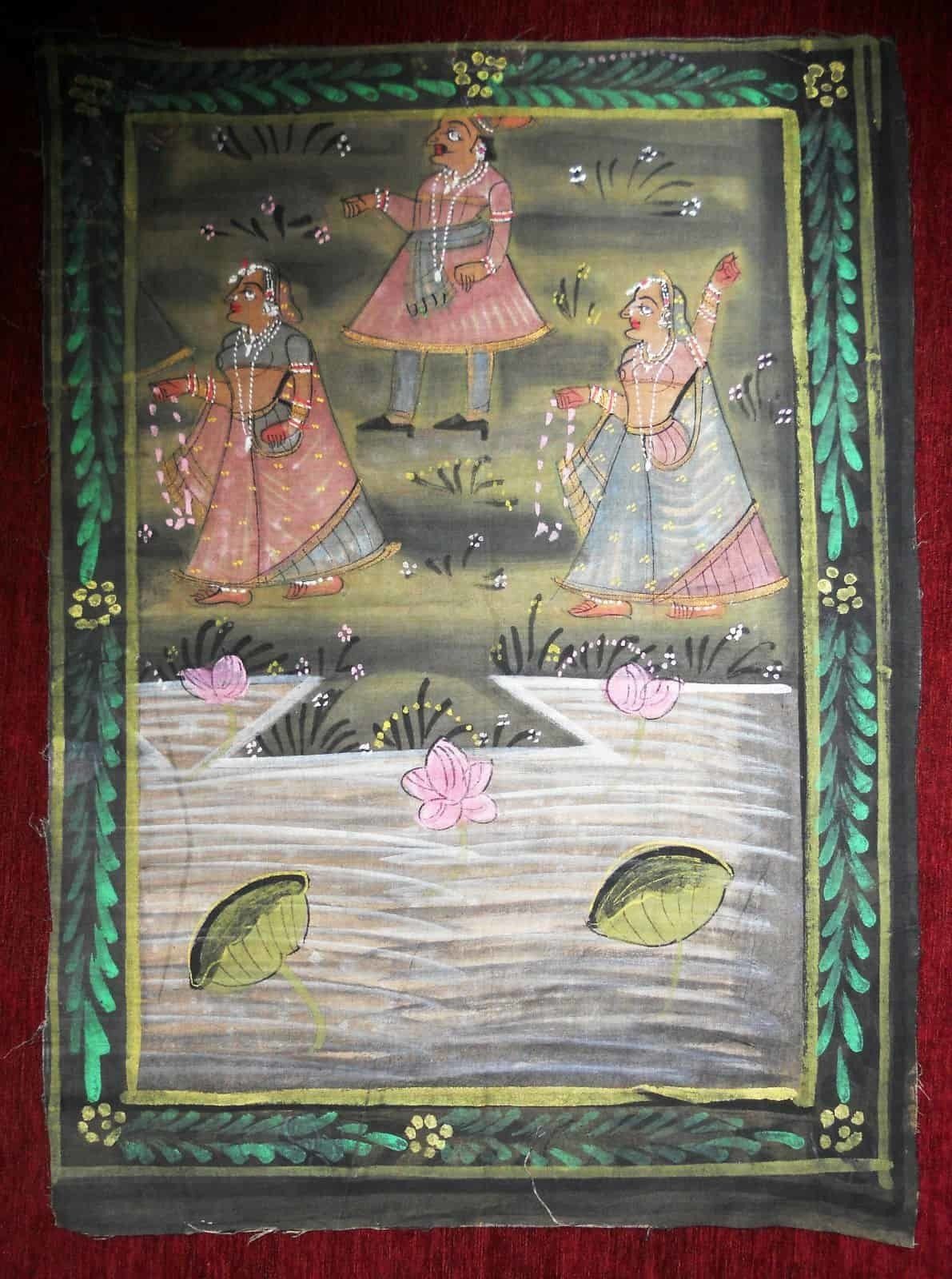 1960s Original Traditional Tempera Painting On Canvas India Indian 3