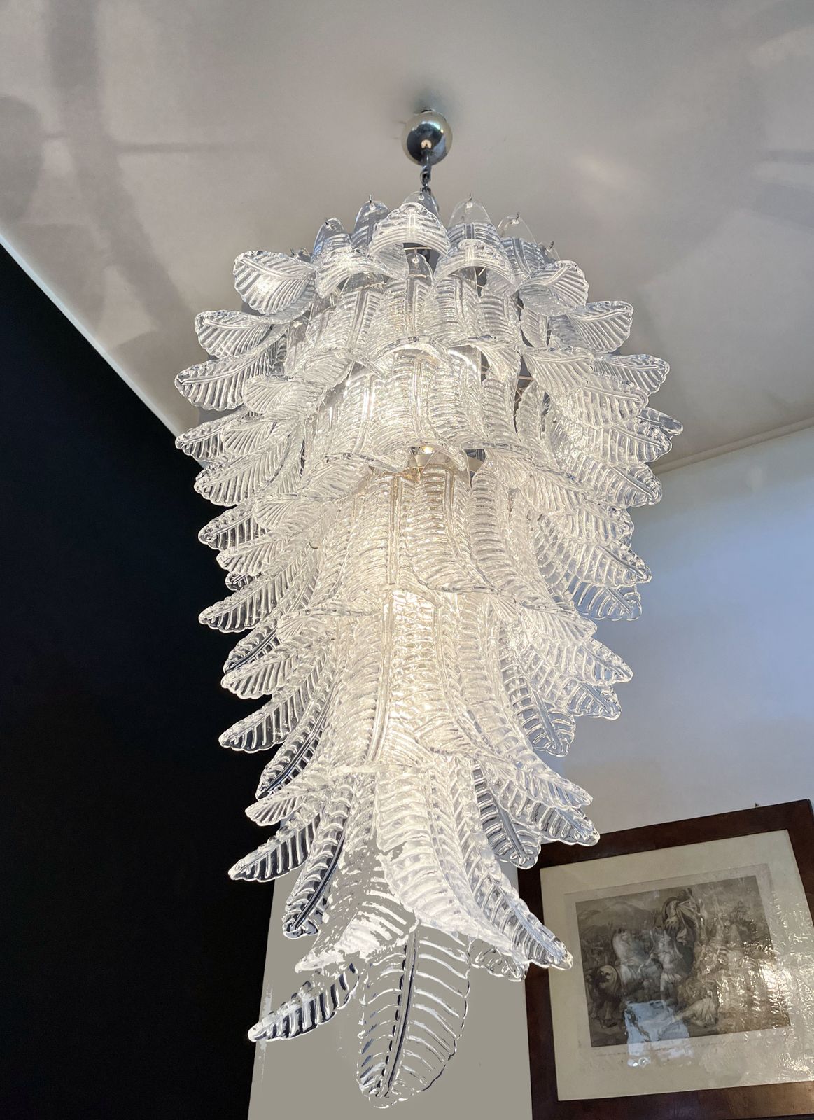 Huge Italian Murano Felci Glass Spiral Chandelier   83 Clear Glasses photo vinterior