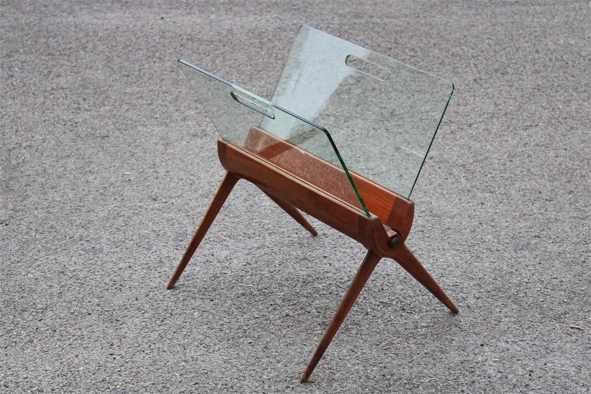 Magazine Rack Mid Century Italian Design Cherry And Glass Cesare Lacca 1950s photo furniture
