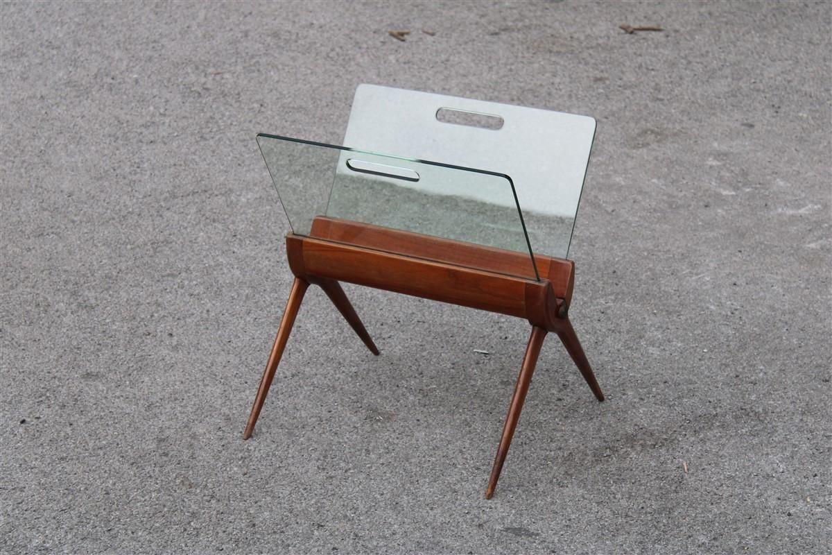 Magazine Rack Mid Century Italian Design Cherry And Glass Cesare Lacca 1950s photo for sale