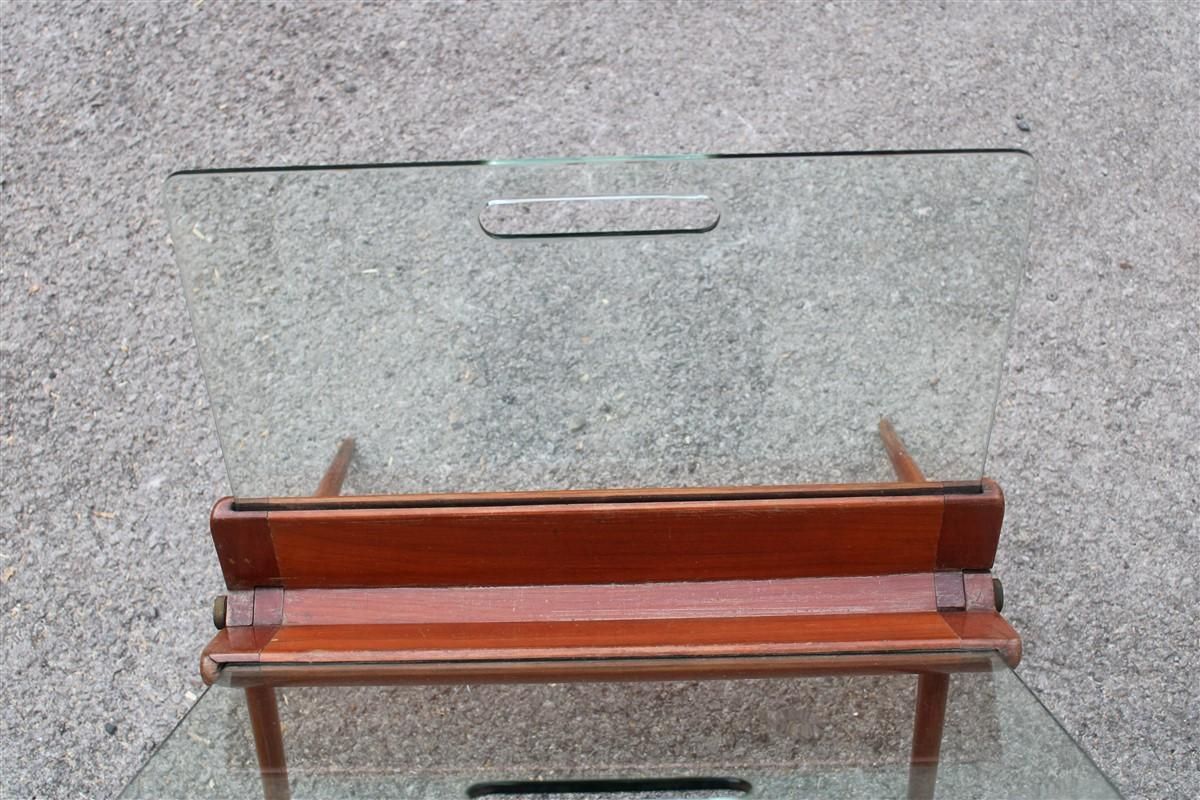 Magazine Rack Mid Century Italian Design Cherry And Glass Cesare Lacca 1950s photo vintage