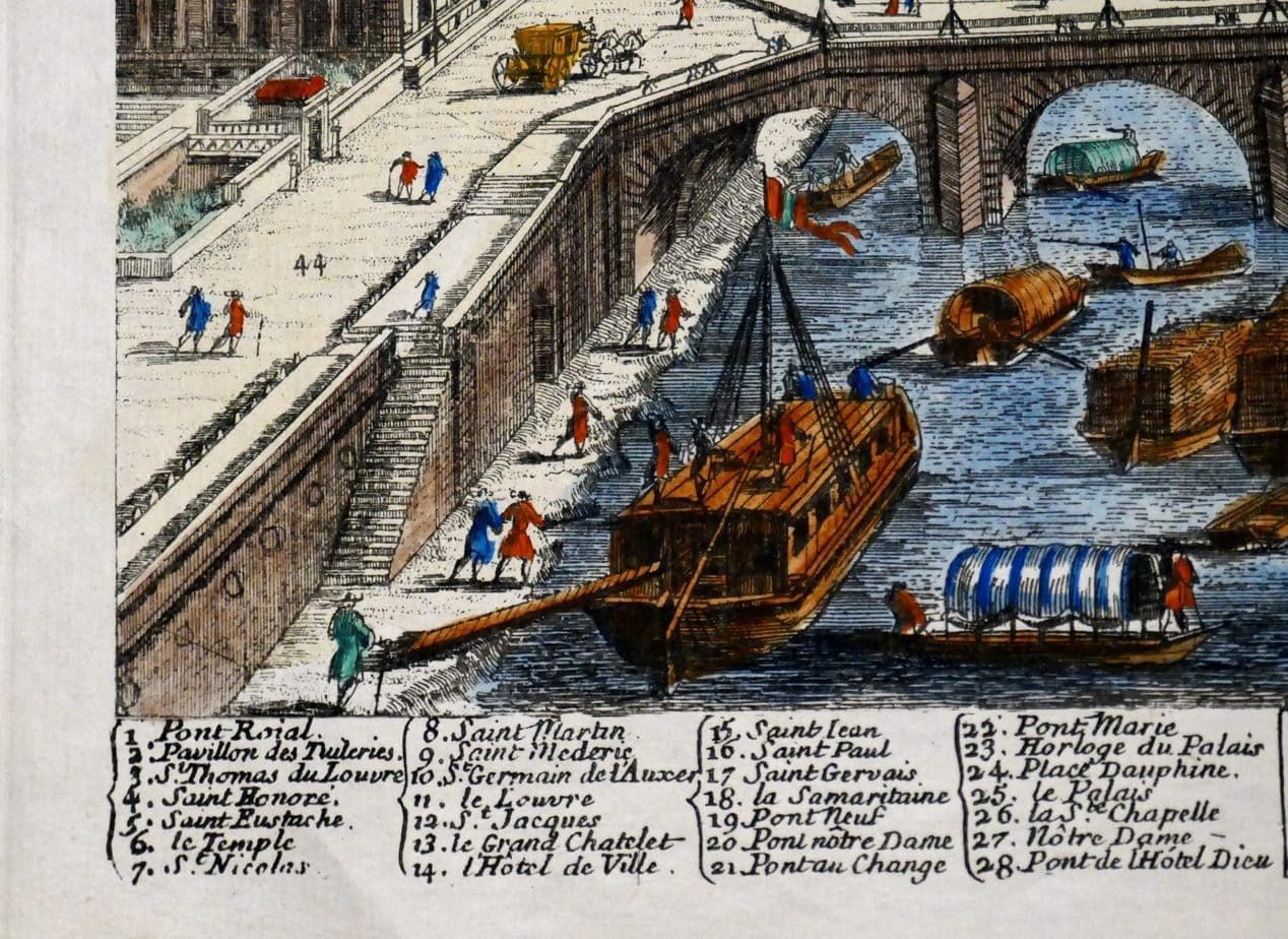 Pont Royal Pierre Aveline Copperplate Engraving Paris Bird Eye photo for sale