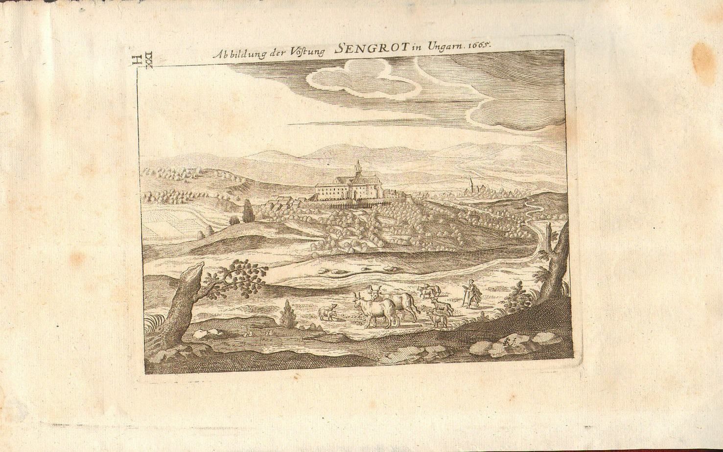 1665 Copperplate Hungary Engraving Fortress Sengrot Lukas Schnitzer German photo furniture