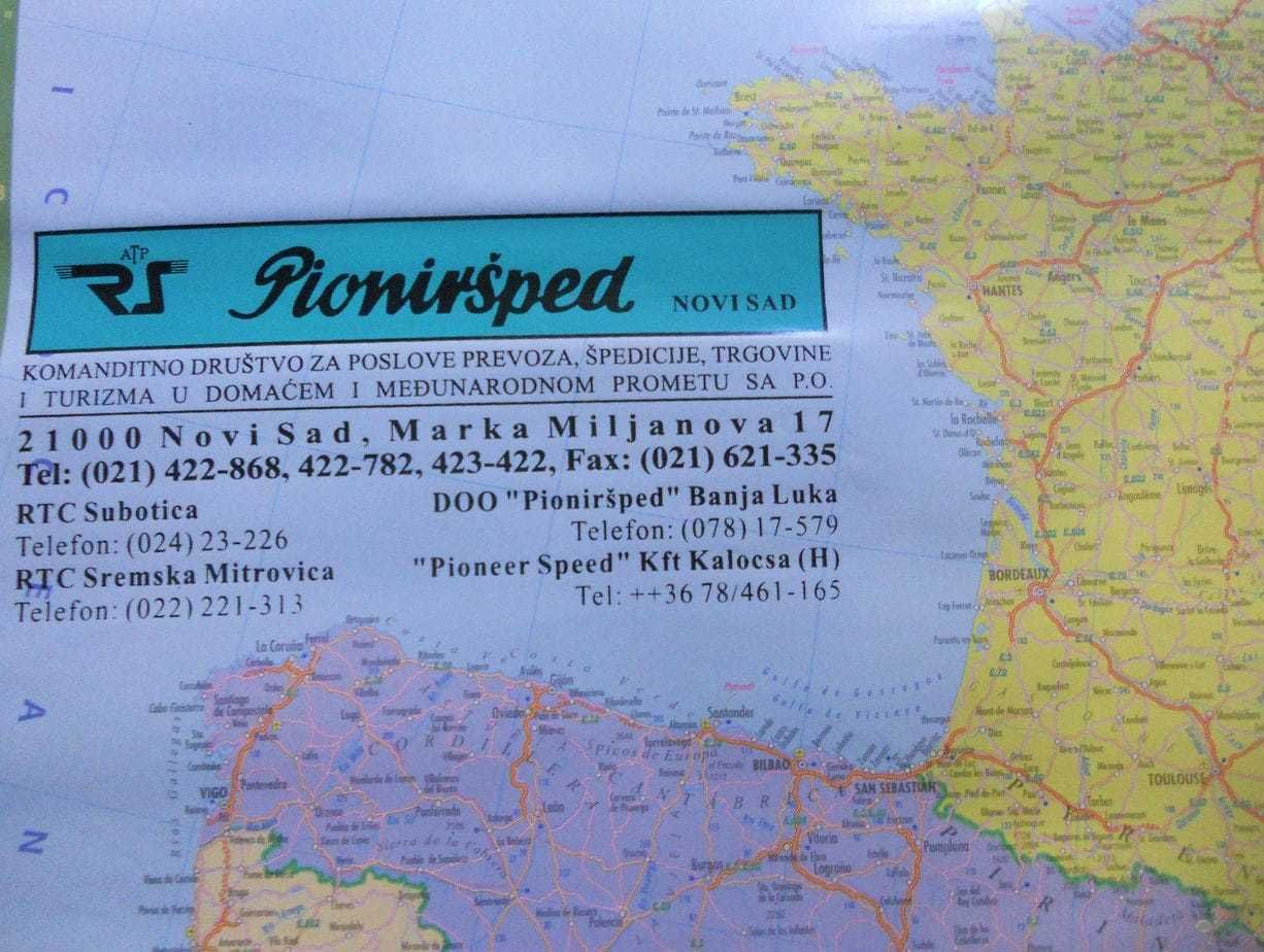 1998 Europe Large Road Wall Map EU Serbian Travel Tourism photo furniture