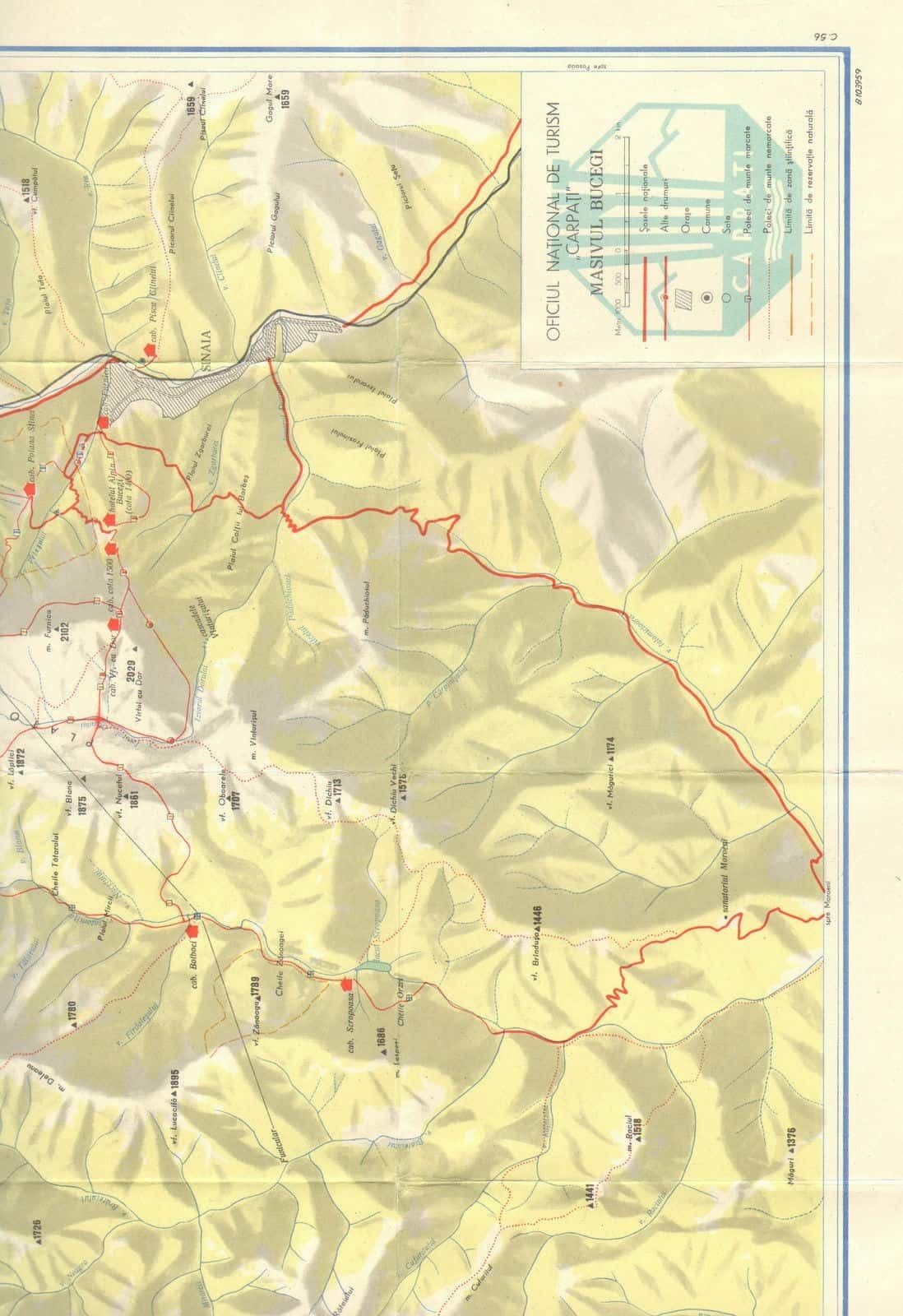 Geographic Map Bucegi Mountains Carpathian Romania 1950s photo Art