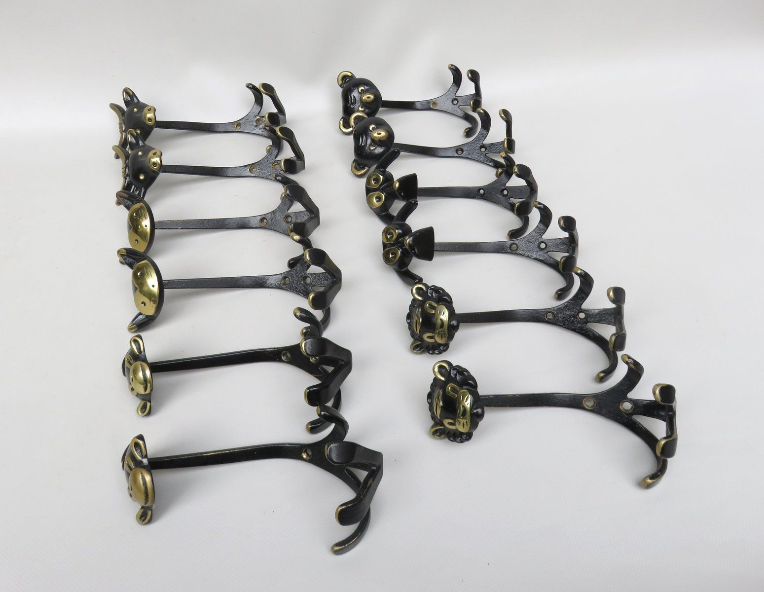 Black Brass Animal Cloakroom Hook By Walter Bosse, 1950s, Set Of 12 photo furniture