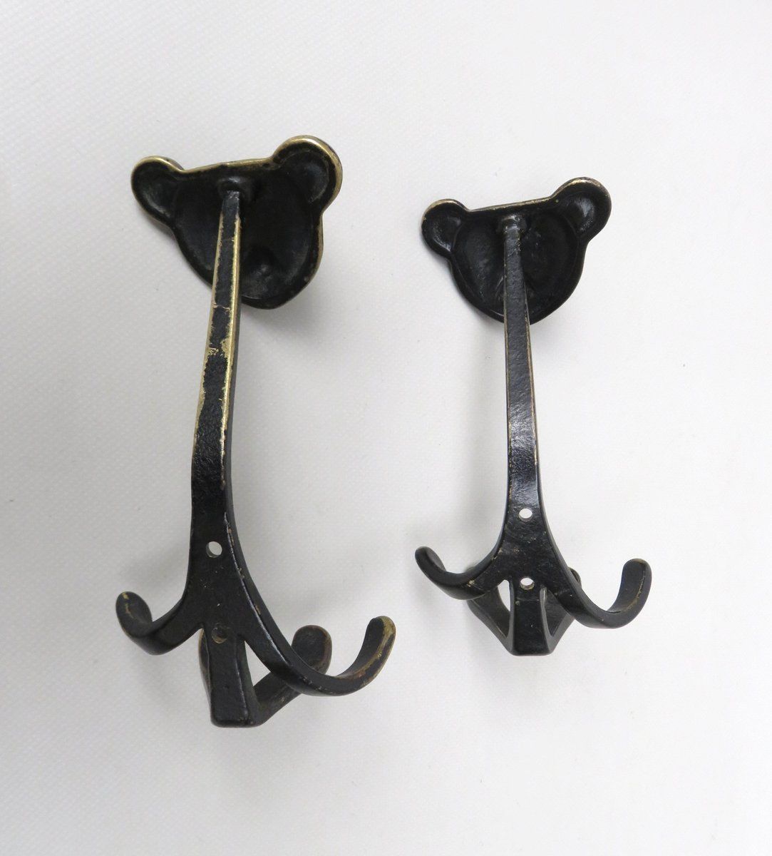photo vinterior Black Brass Animal Cloakroom Hook By Walter Bosse, 1950s, Set Of 12