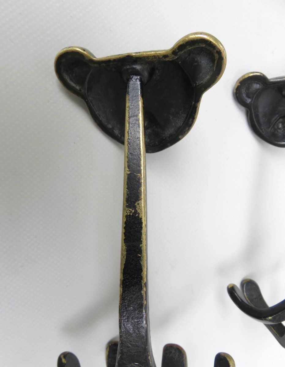photo vintage Black Brass Animal Cloakroom Hook By Walter Bosse, 1950s, Set Of 12