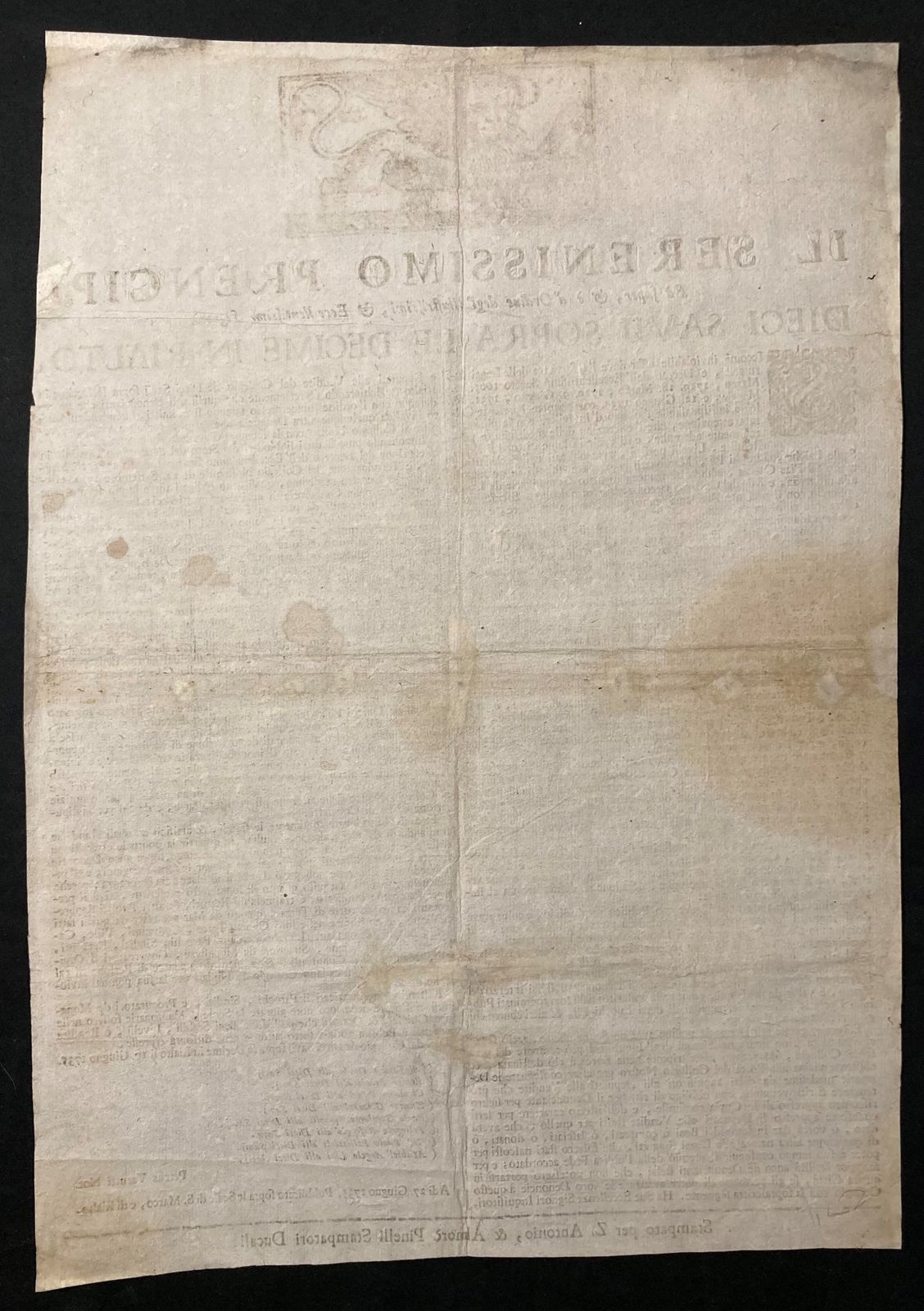 1735 Il Serenissimo Prencipe Fa’saper Original Exhortation Venice Italy Dieci Savi photo furniture