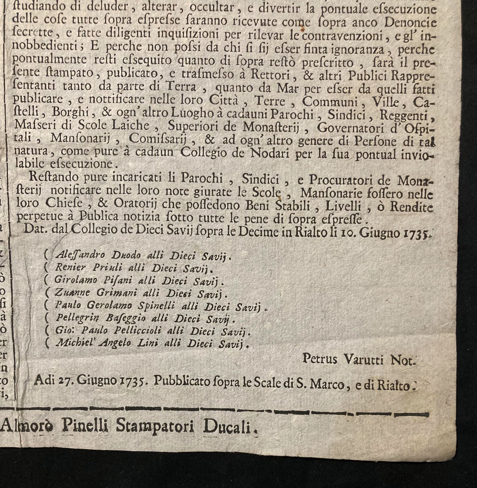 1735 Il Serenissimo Prencipe Fa’saper Original Exhortation Venice Italy Dieci Savi photo Art