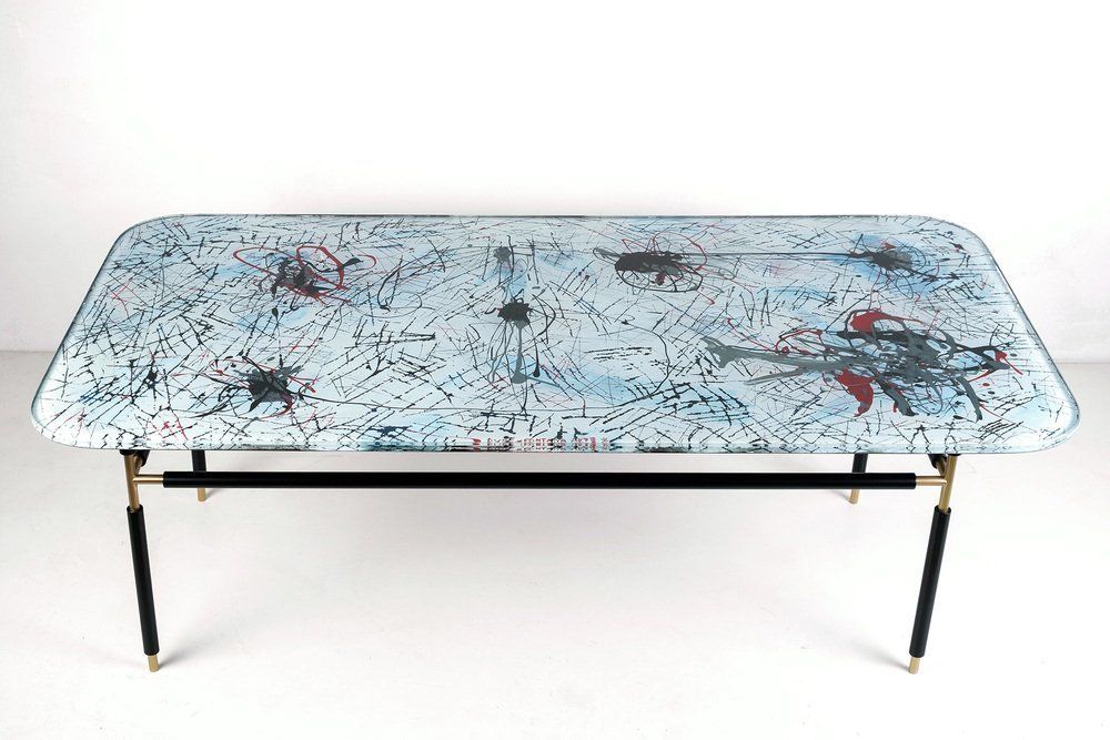 Painted Glass Coffee Table By Dubé (Duilio Bernabé) For Fontana Arte, 1950s