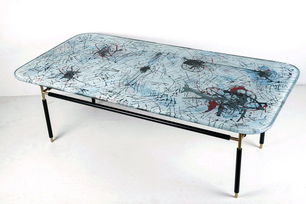 Painted Glass Coffee Table By Dubé (Duilio Bernabé) For Fontana Arte, 1950s photo furniture