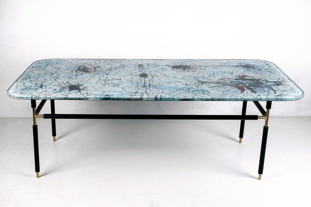 Painted Glass Coffee Table By Dubé (Duilio Bernabé) For Fontana Arte, 1950s photo Furniture