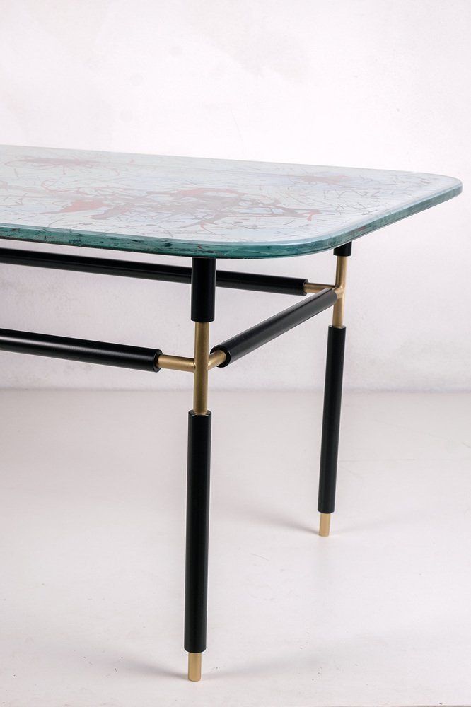 Painted Glass Coffee Table By Dubé (Duilio Bernabé) For Fontana Arte, 1950s photo vinterior