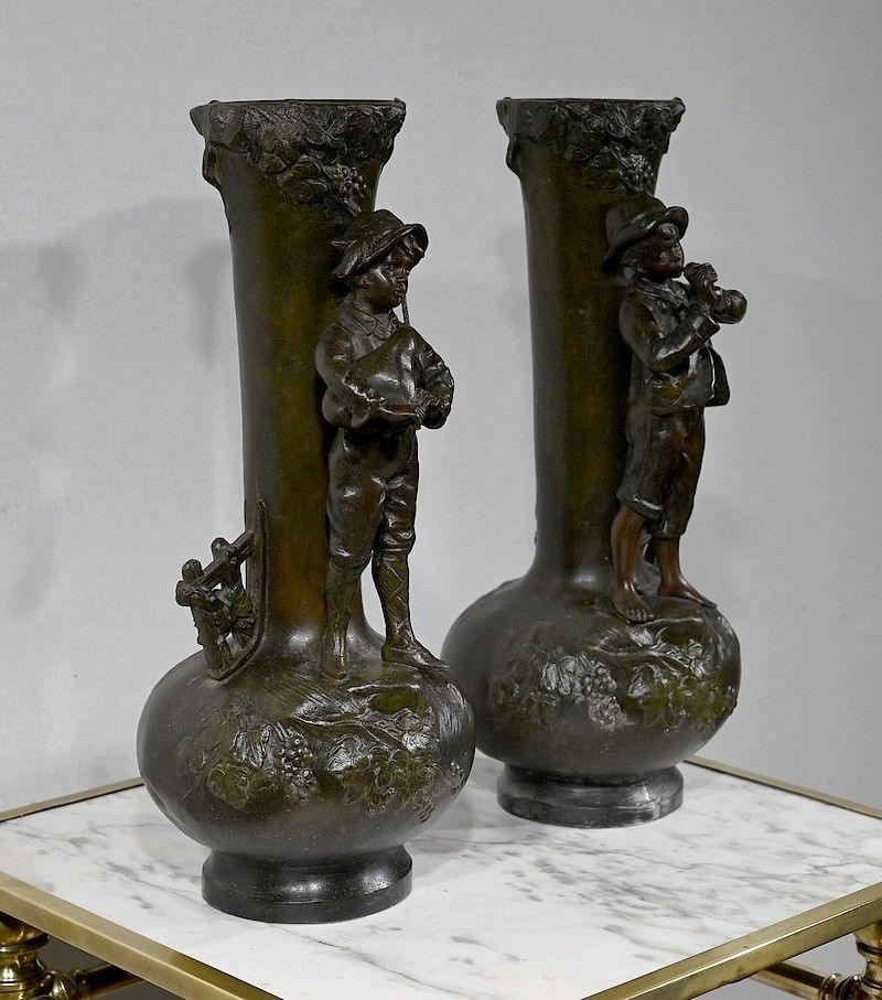 Pair Of Spelter Vases "Musician Children", After A. Moreau   Late 19th Century photo furniture