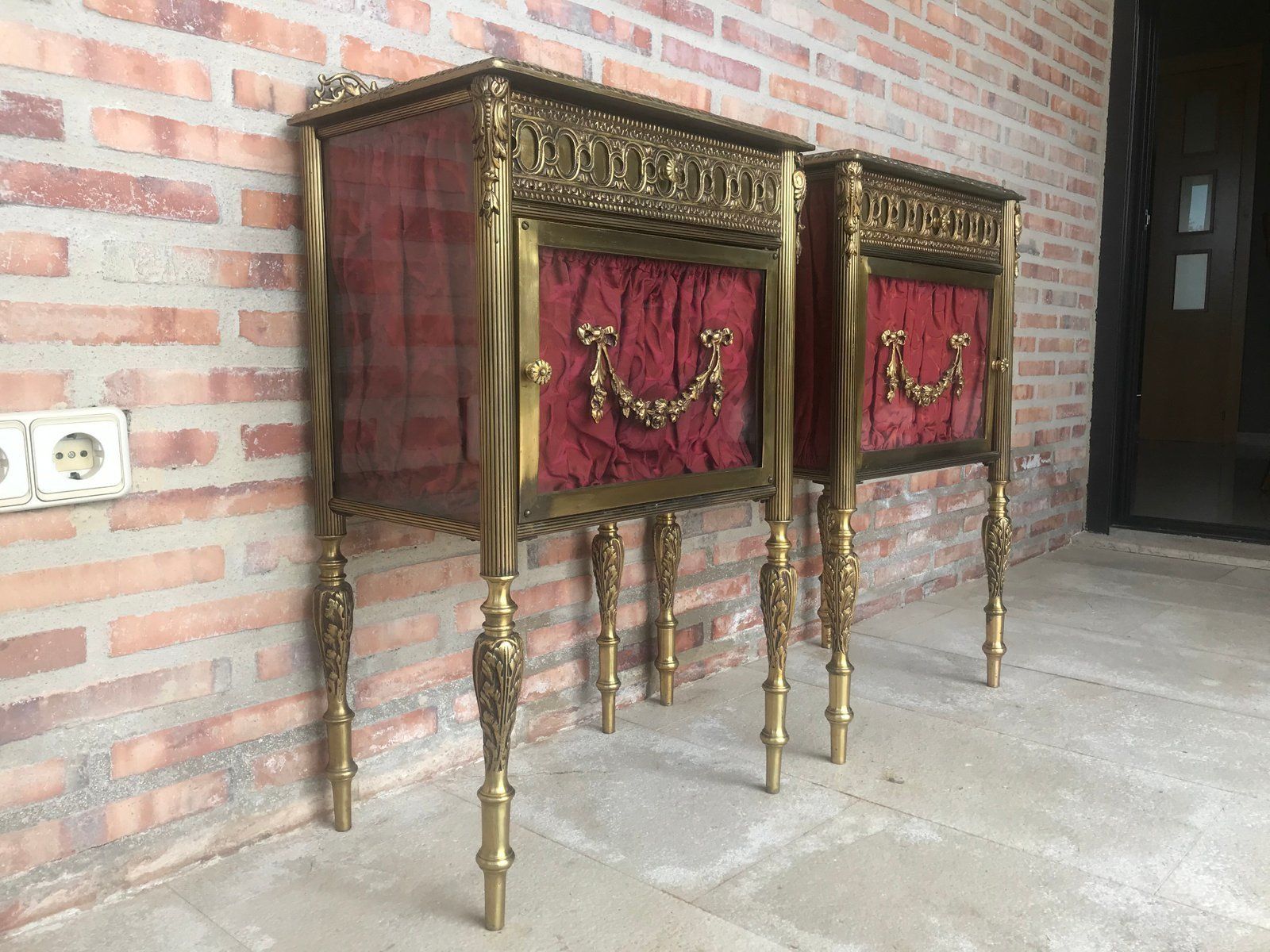 Antique Louis XVI Bronze & Glass Nightstands, Set Of 2 Bedside Tables photo Furniture